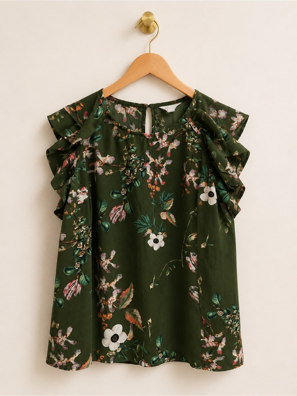 Belle Sky Green Floral Ruffle Sleeve Blouse XS